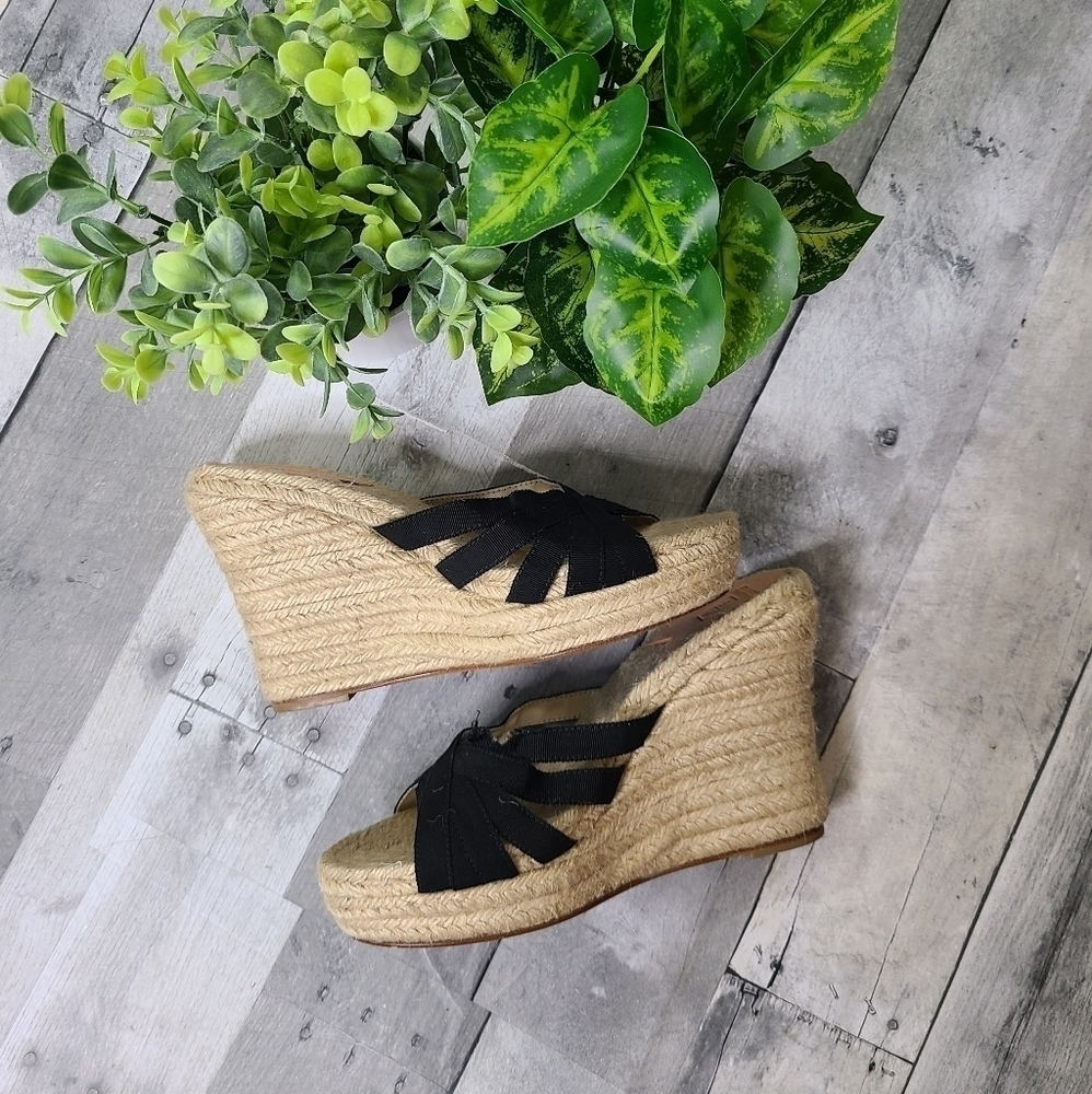Stubbs & Wootton Size 11 Grace Rib Black Espadrille Wedges